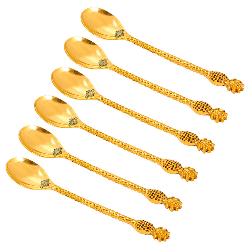 Handmade Pure Brass Pineapple Design Spoon, Dinnerware, Tableware, Gold