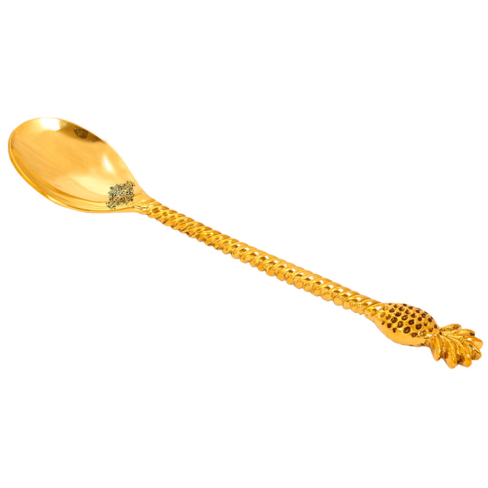 Handmade Pure Brass Pineapple Design Spoon, Dinnerware, Tableware, Gold