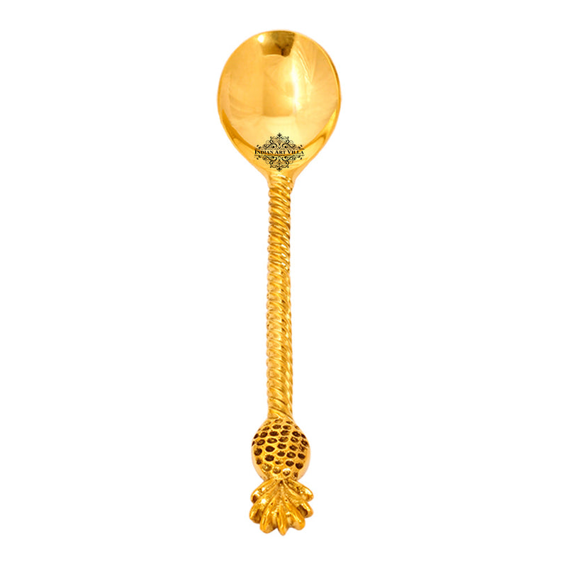 Handmade Pure Brass Pineapple Design Spoon, Dinnerware, Tableware, Gold