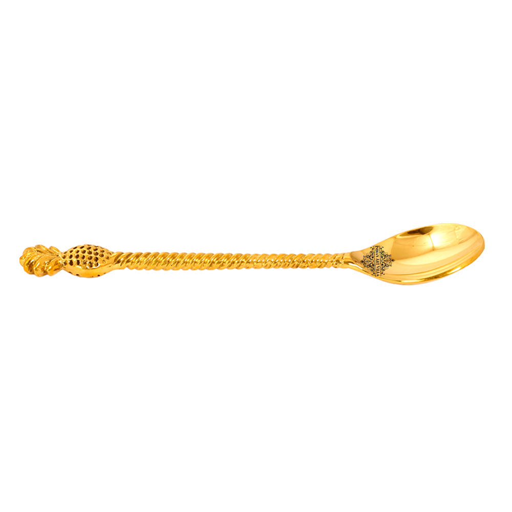 Handmade Pure Brass Pineapple Design Spoon, Dinnerware, Tableware, Gold