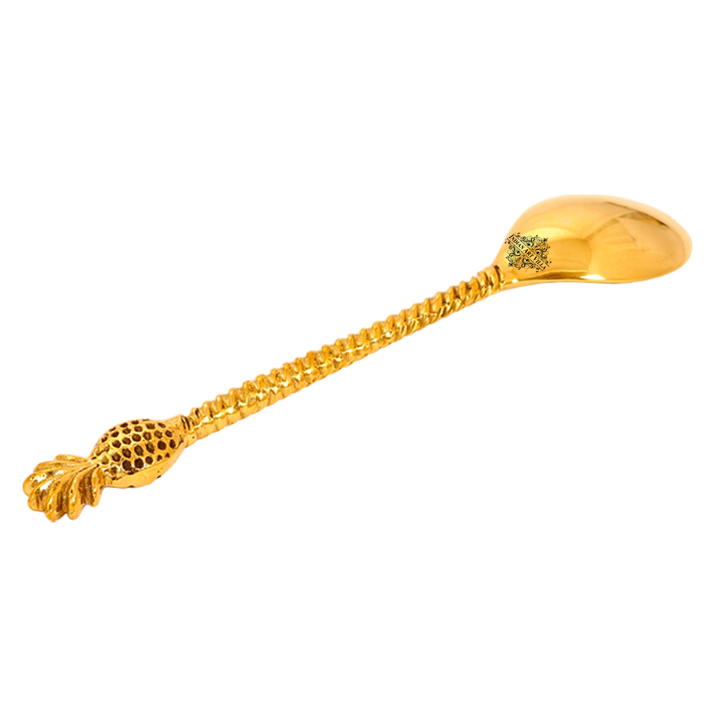 Handmade Pure Brass Pineapple Design Spoon, Dinnerware, Tableware, Gold