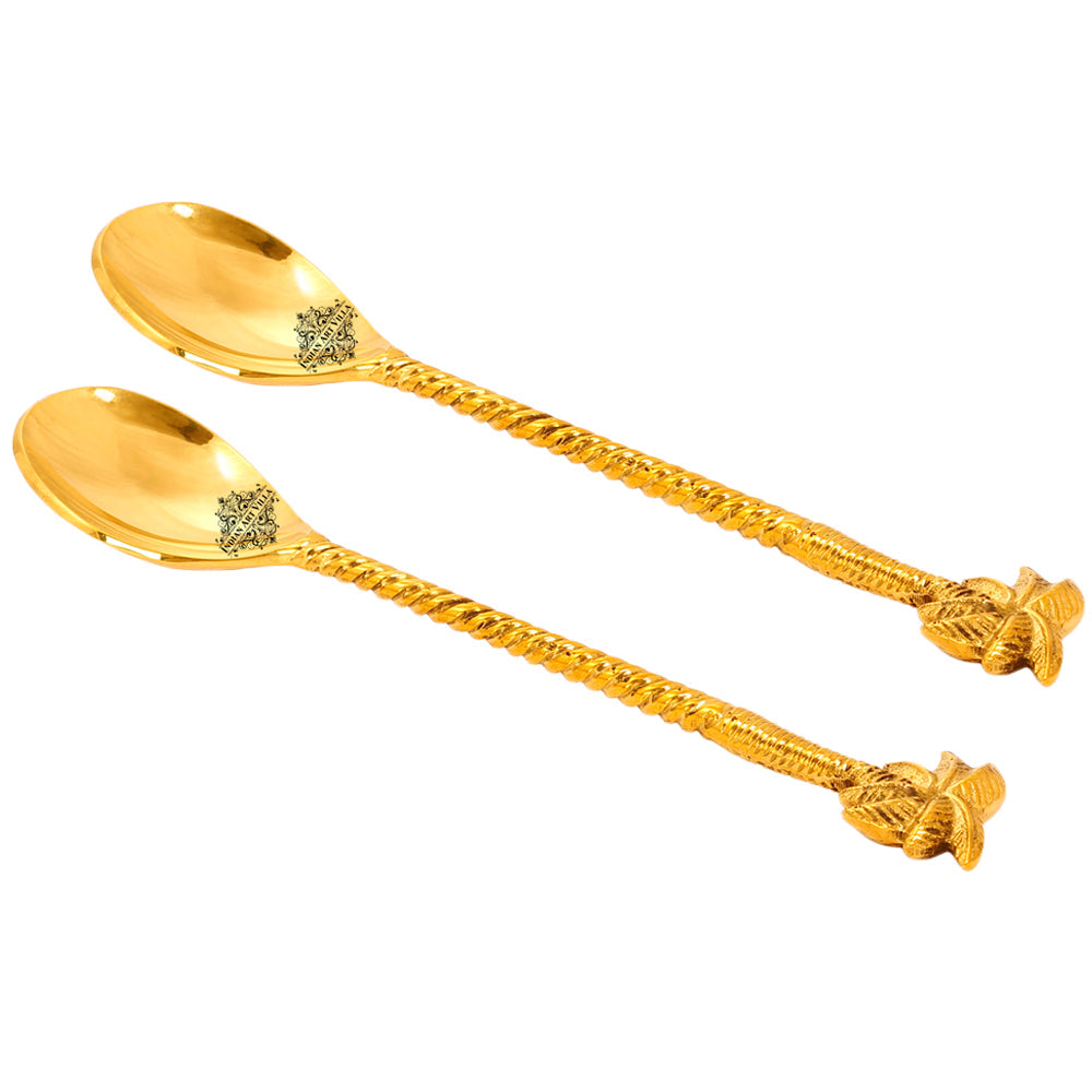 Brass Designer Spoon, Tree Design, Flatware, Gold