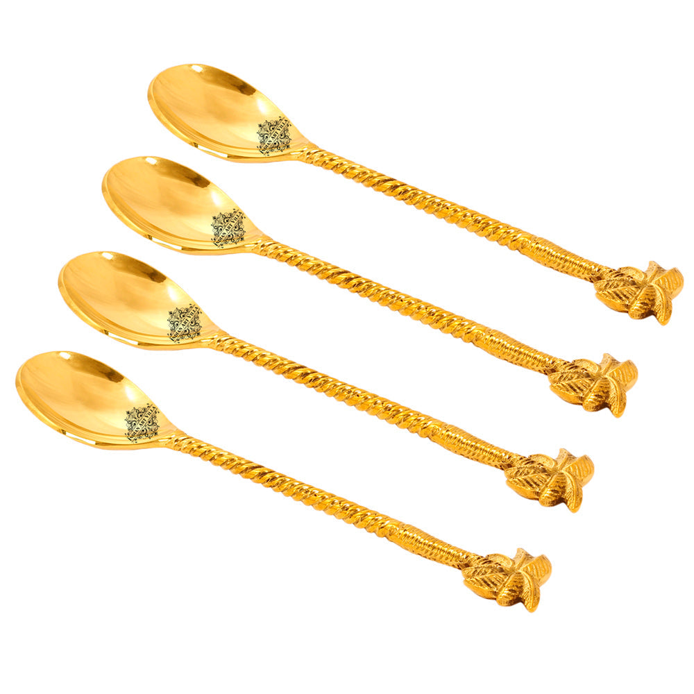 Brass Designer Spoon, Tree Design, Flatware, Gold