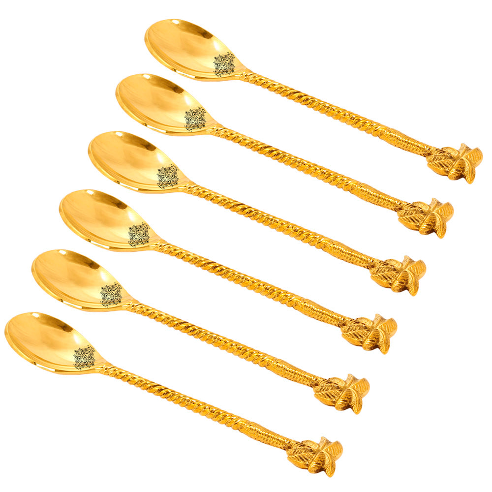 Brass Designer Spoon, Tree Design, Flatware, Gold