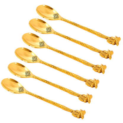 Brass Designer Spoon, Tree Design, Flatware, Gold