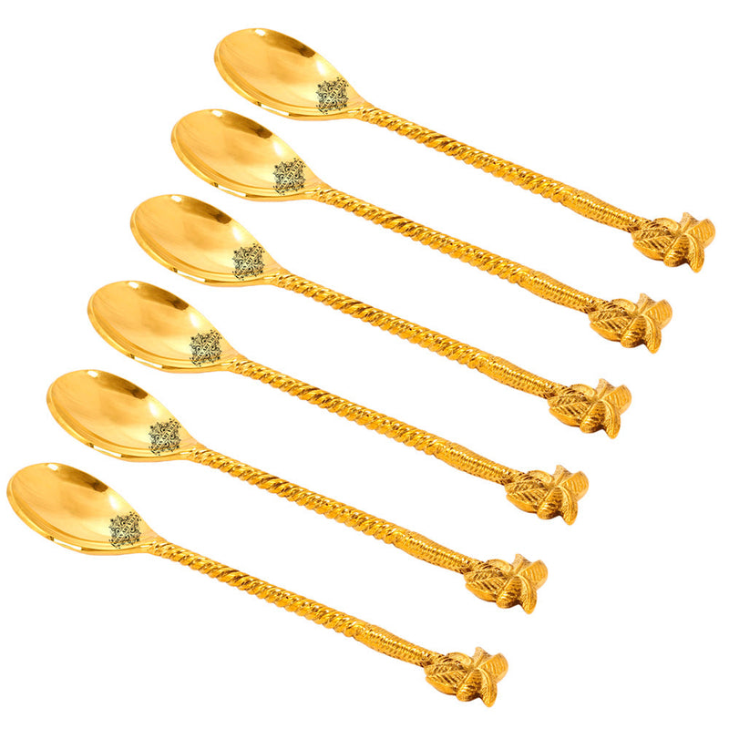 Brass Designer Spoon, Tree Design, Flatware, Gold