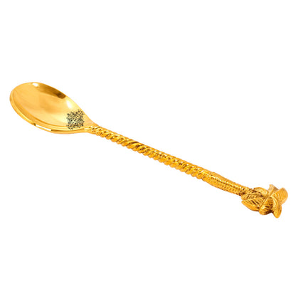 Brass Designer Spoon, Tree Design, Flatware, Gold