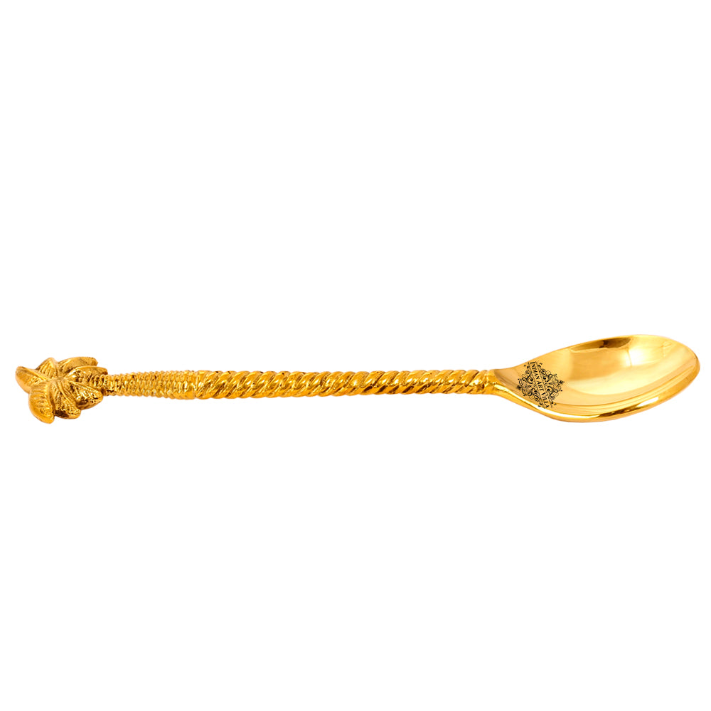 Brass Designer Spoon, Tree Design, Flatware, Gold