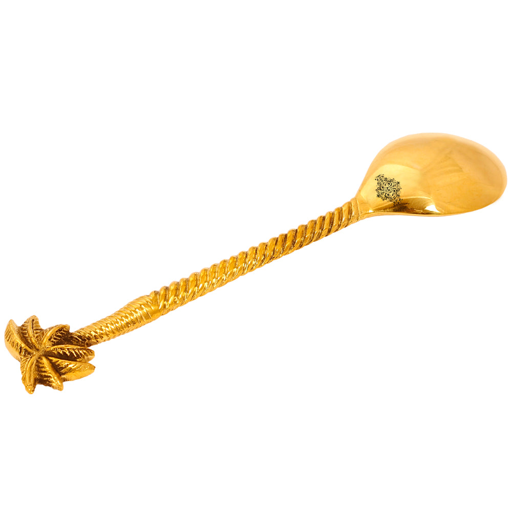 Brass Designer Spoon, Tree Design, Flatware, Gold