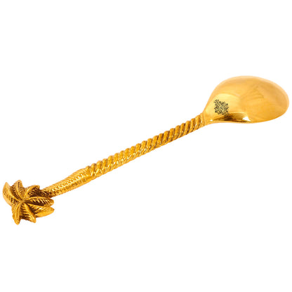 Brass Designer Spoon, Tree Design, Flatware, Gold