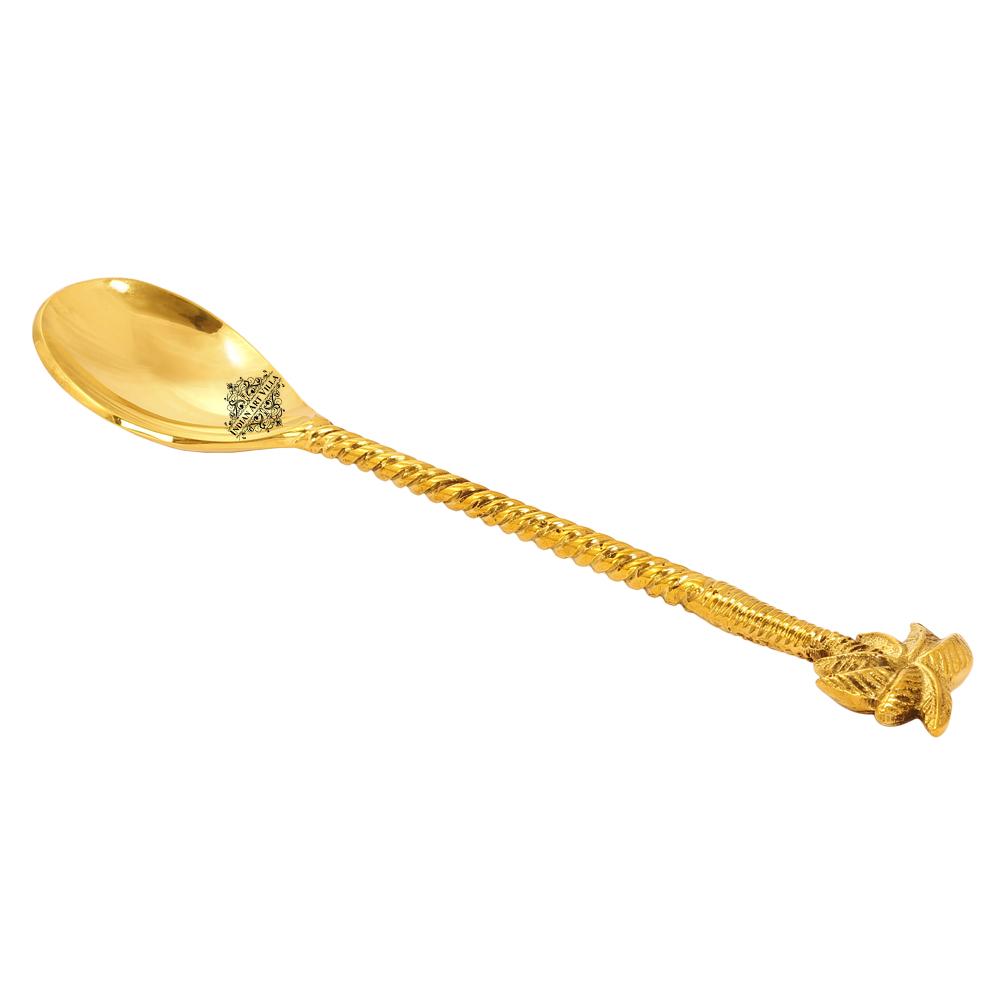 Brass Designer Spoon, Tree Design, Flatware, Gold