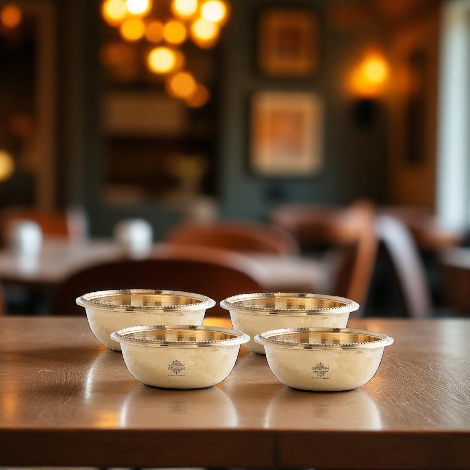 Pure Brass Bowl With Hammered Beading Design