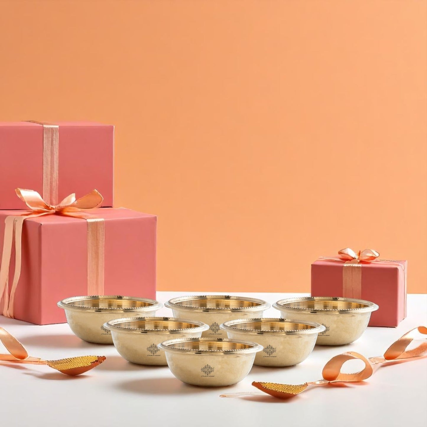 Pure Brass Bowl With Hammered Beading Design