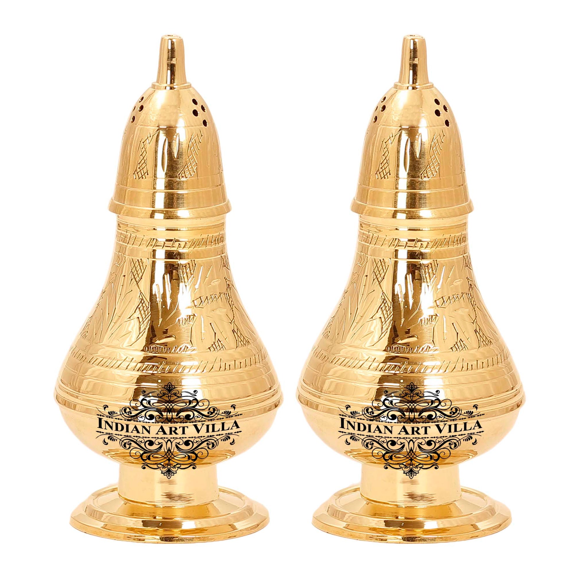 Brass Pepper & Salt Shaker Embossed Design Storage For Pepper Powder Tableware Home Hotel