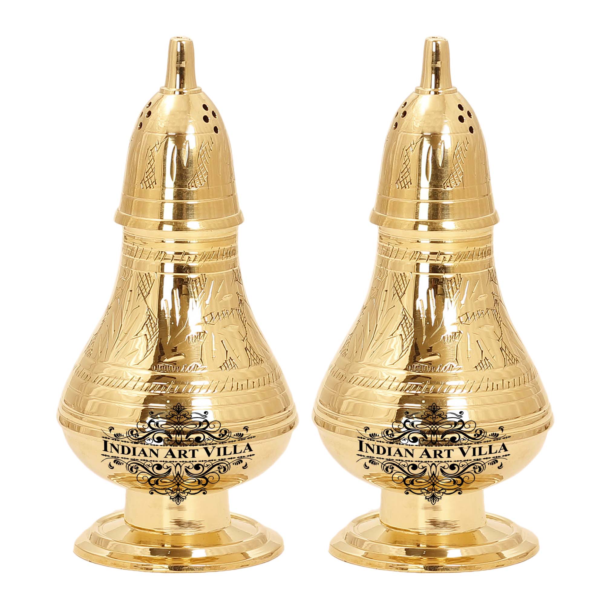 Brass Pepper & Salt Shaker Embossed Design Storage For Pepper Powder Tableware Home Hotel