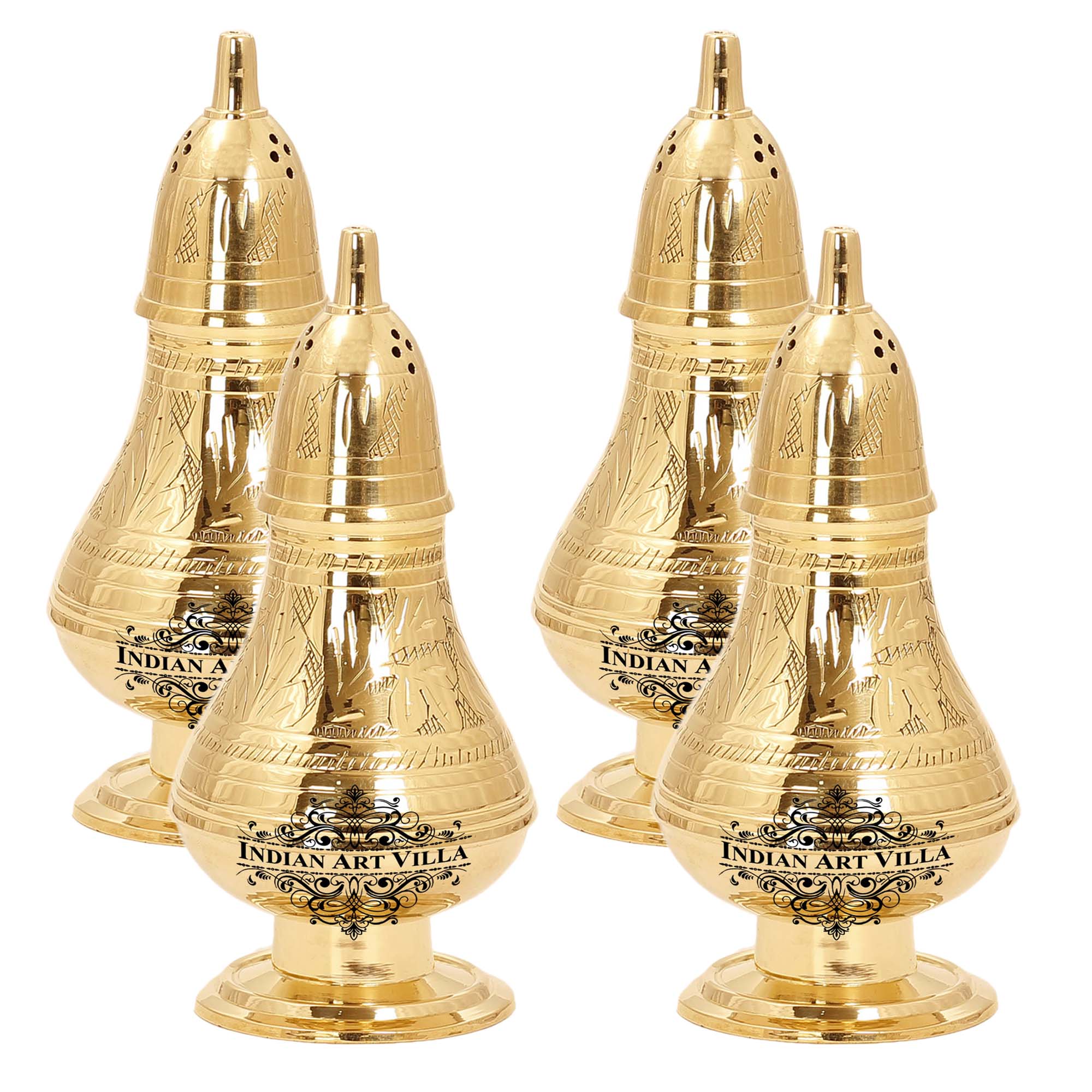Brass Pepper & Salt Shaker Embossed Design Storage For Pepper Powder Tableware Home Hotel