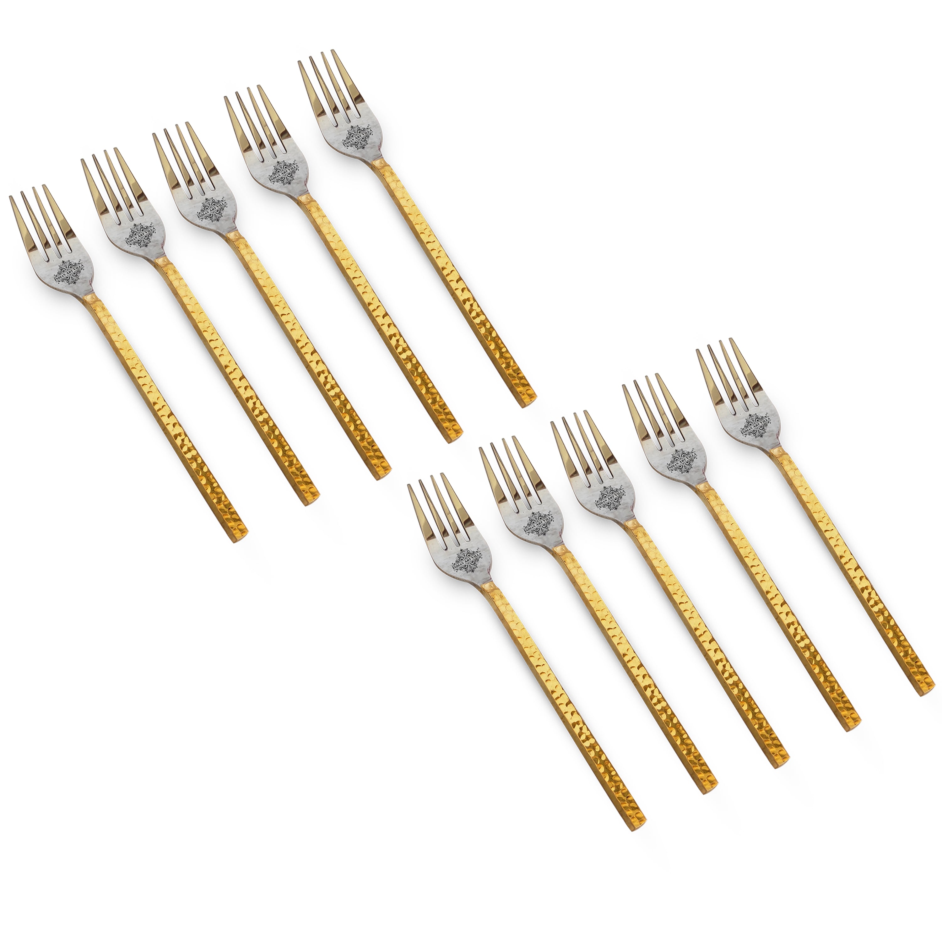 Pure Steel Hammered Fork  With Brass Handle, Length:- 18.80 cm