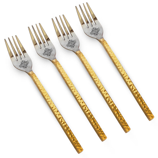 Pure Steel Hammered Fork  With Brass Handle, Length:- 18.80 cm