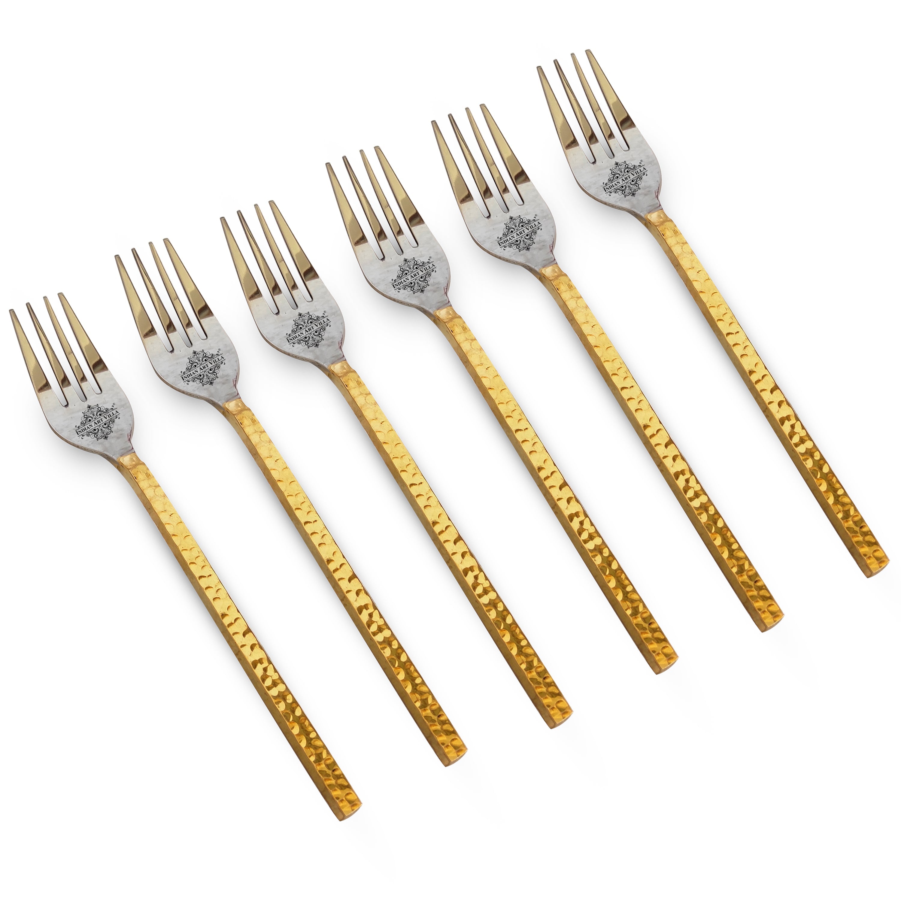 Pure Steel Hammered Fork  With Brass Handle, Length:- 18.80 cm