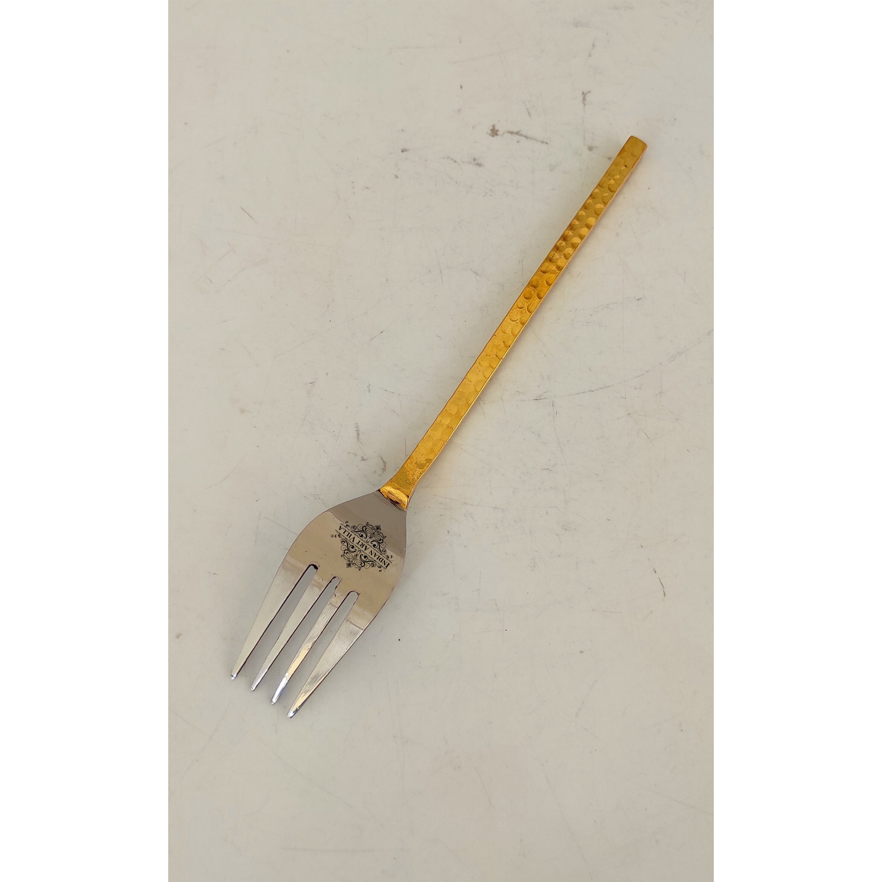 Pure Steel Hammered Fork  With Brass Handle, Length:- 18.80 cm