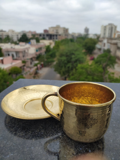 Pure Brass Hammered Cup & Saucer Set, Drinkware, Tableware, 150 ml