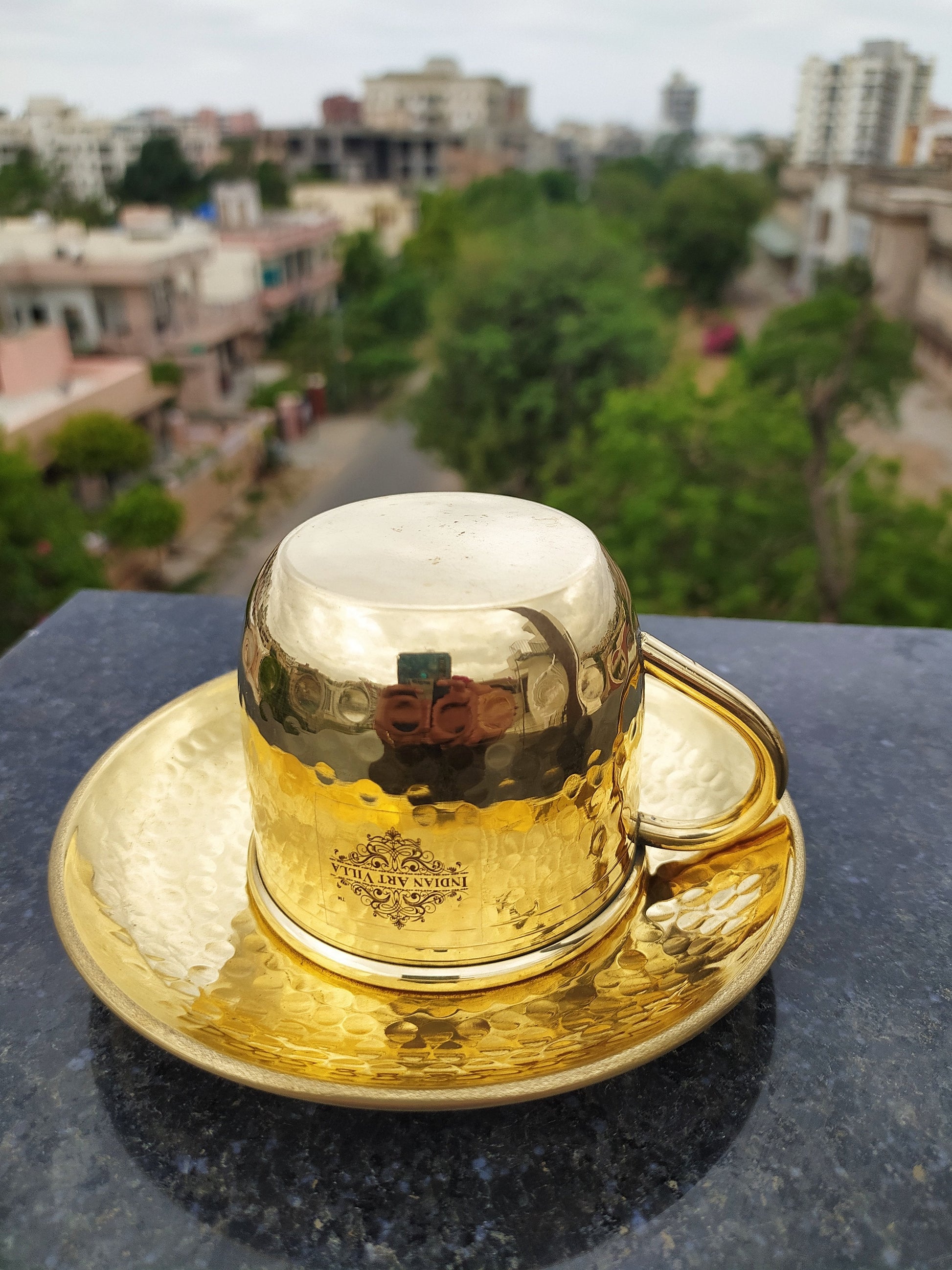 Pure Brass Hammered Cup & Saucer Set, Drinkware, Tableware, 150 ml