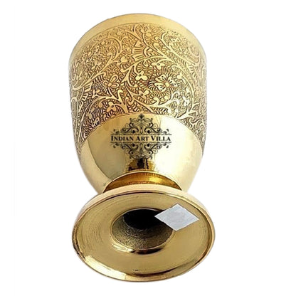 Pure Brass Embossed leaves Design Glass with Stand-350 ML