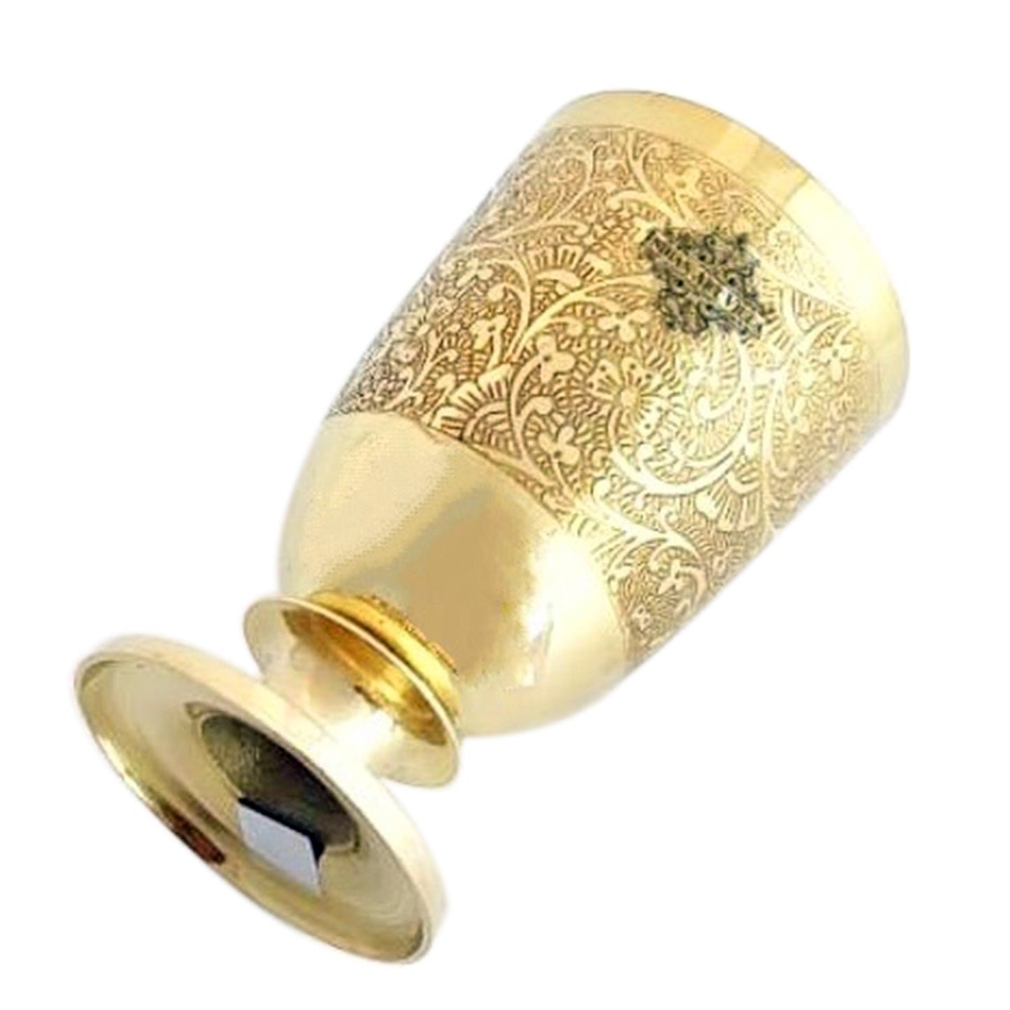 Pure Brass Embossed leaves Design Glass with Stand-350 ML