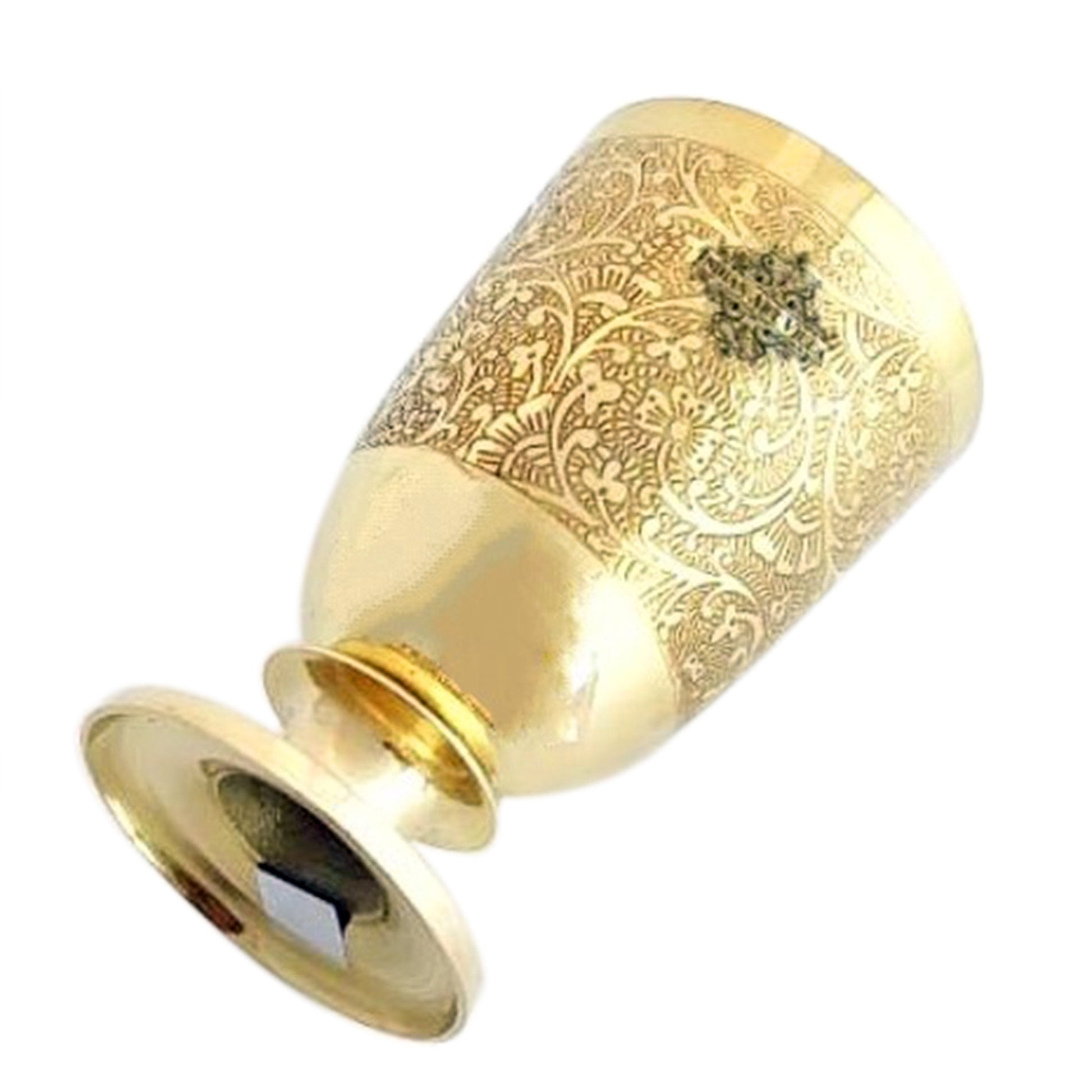Pure Brass Embossed leaves Design Glass with Stand-350 ML