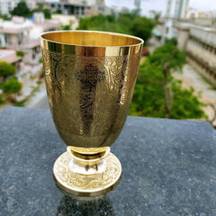 Pure Brass Embossed leaves Design Glass with Stand-350 ML