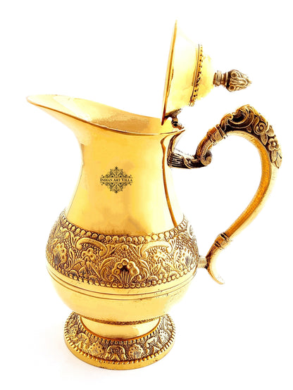 Brass Designer Embossed Mughlai Style Jug with beaded design- 1400 ml
