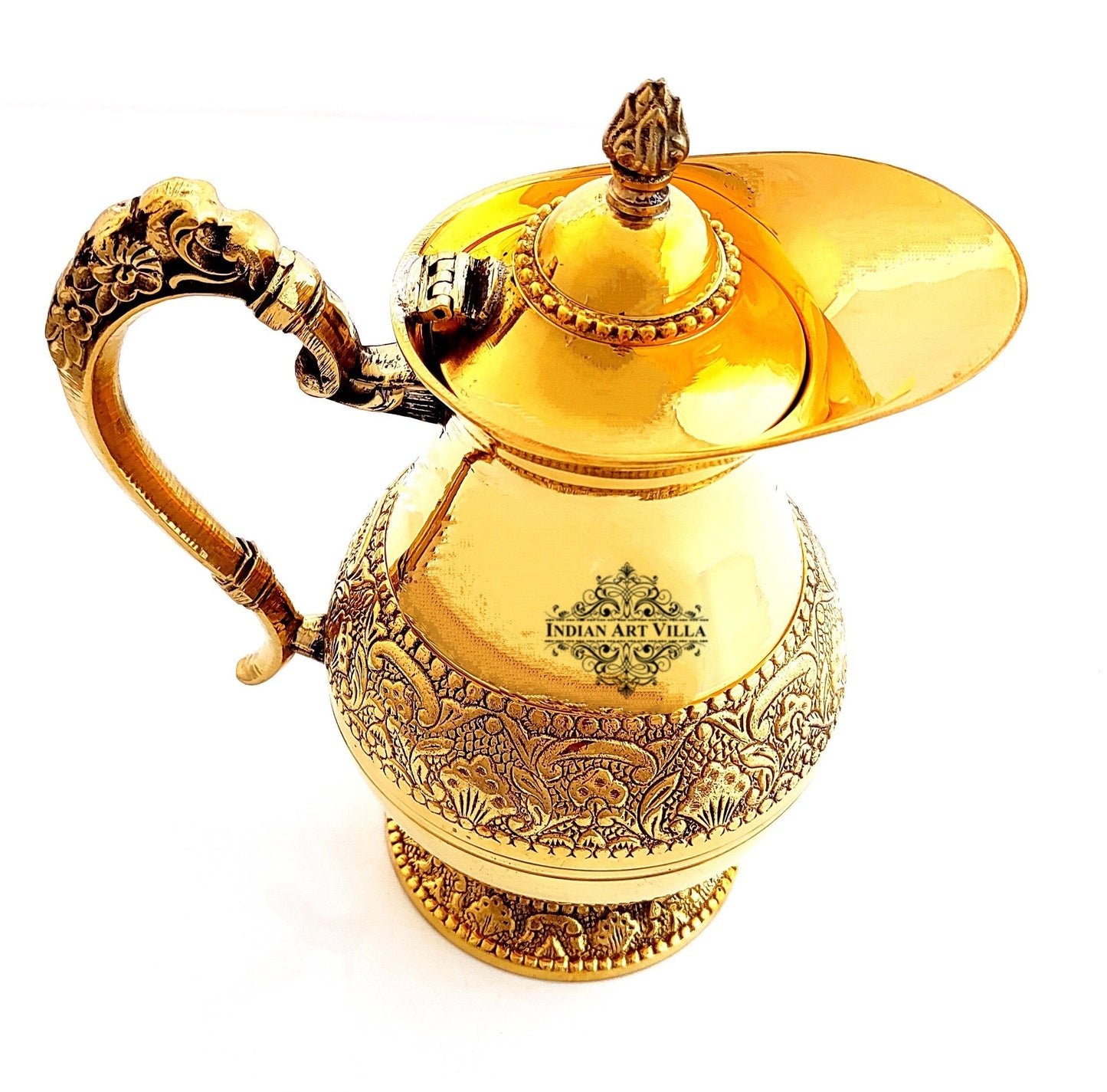 Brass Designer Embossed Mughlai Style Jug with beaded design- 1400 ml