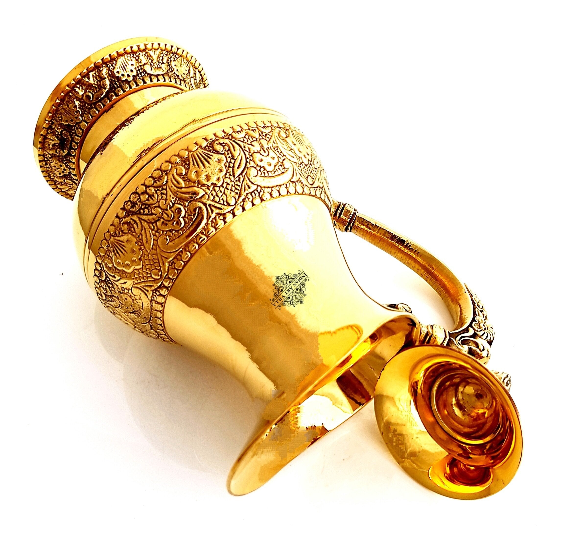 Brass Designer Embossed Mughlai Style Jug with beaded design- 1400 ml