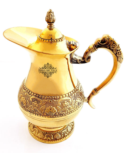 Brass Designer Embossed Mughlai Style Jug with beaded design- 1400 ml