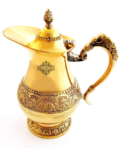 Brass Designer Embossed Mughlai Style Jug with beaded design- 1400 ml