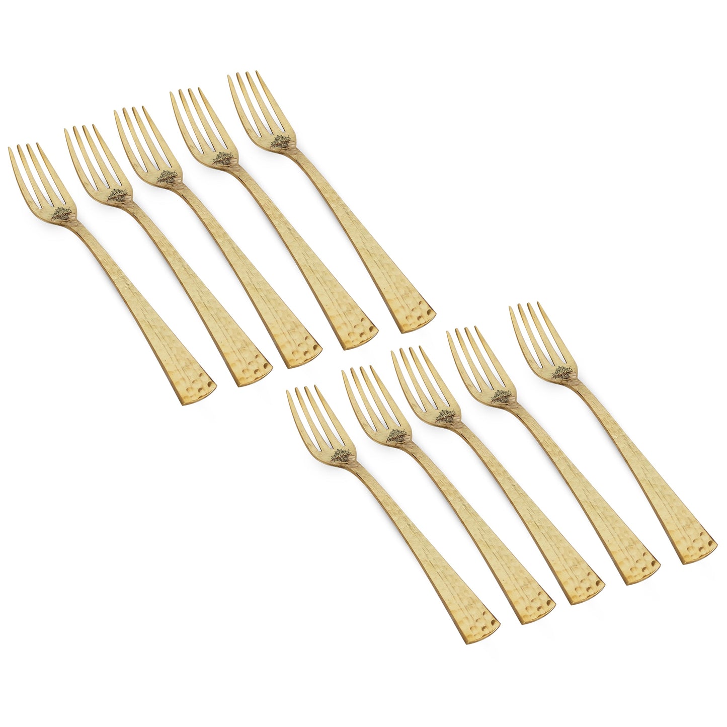 Pure Brass Matt Hammered Design Fork, Length-18.29 cm