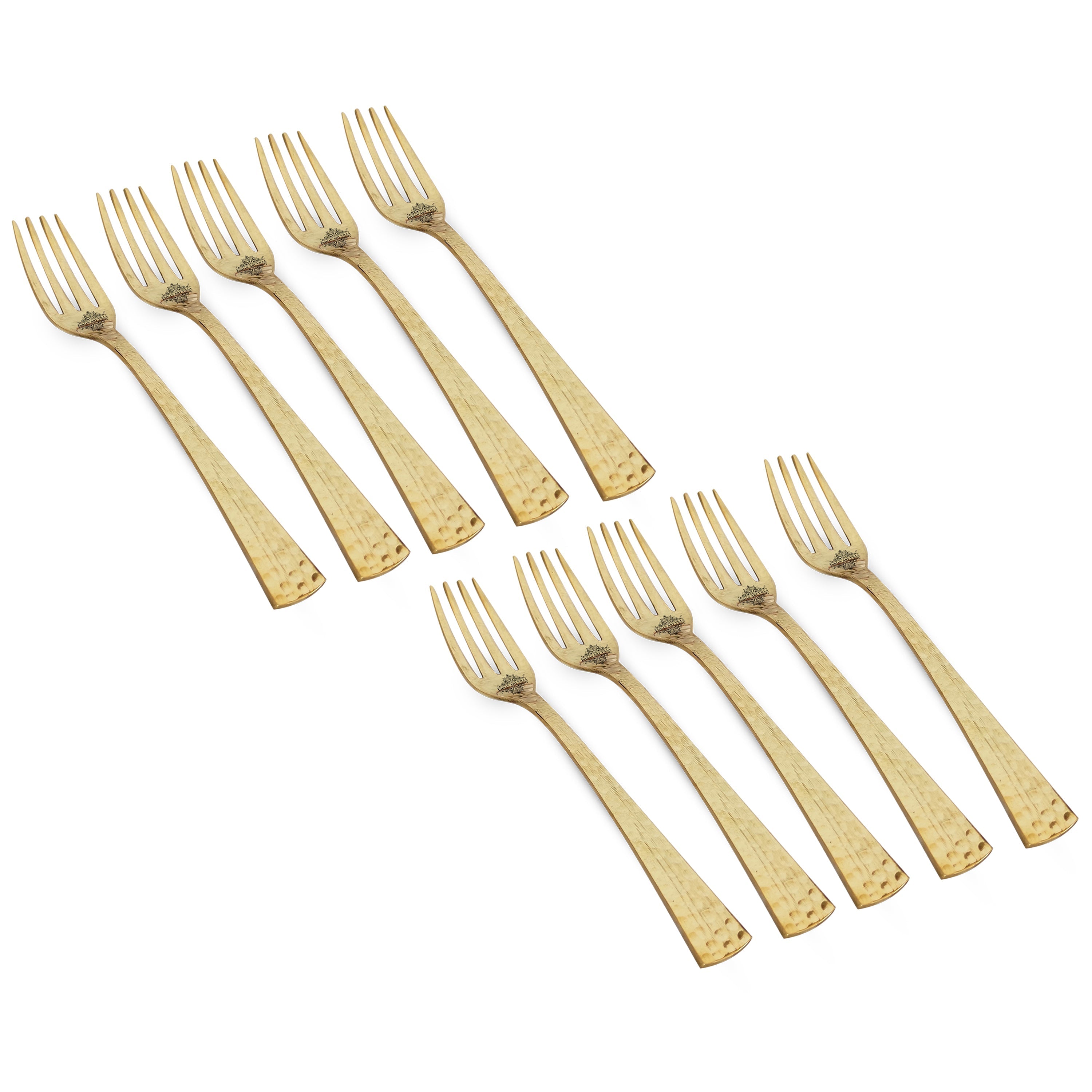 Pure Brass Matt Hammered Design Fork, Length-18.29 cm