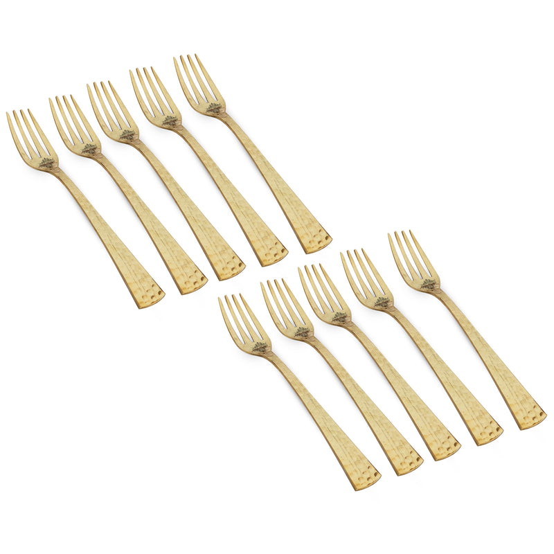 Pure Brass Matt Hammered Design Fork, Length-18.29 cm