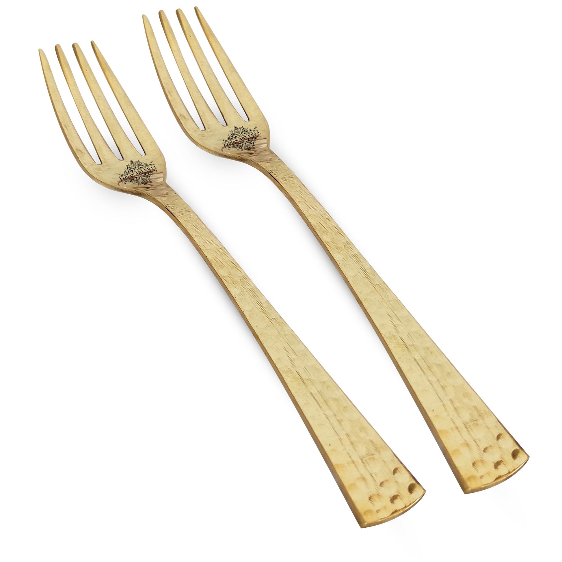 Pure Brass Matt Hammered Design Fork, Length-18.29 cm