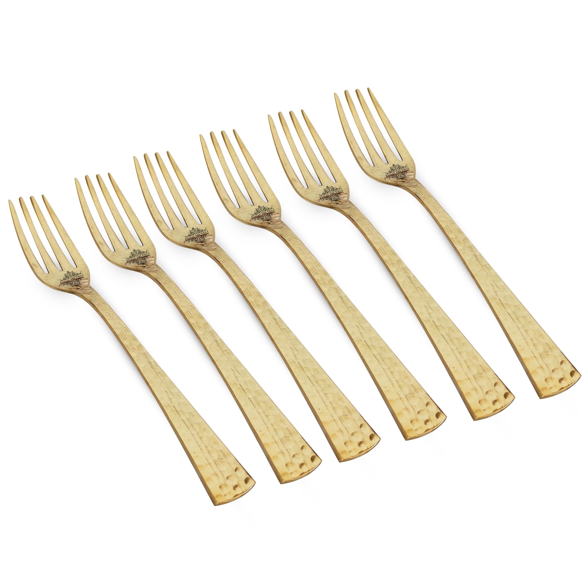 Pure Brass Matt Hammered Design Fork, Length-18.29 cm
