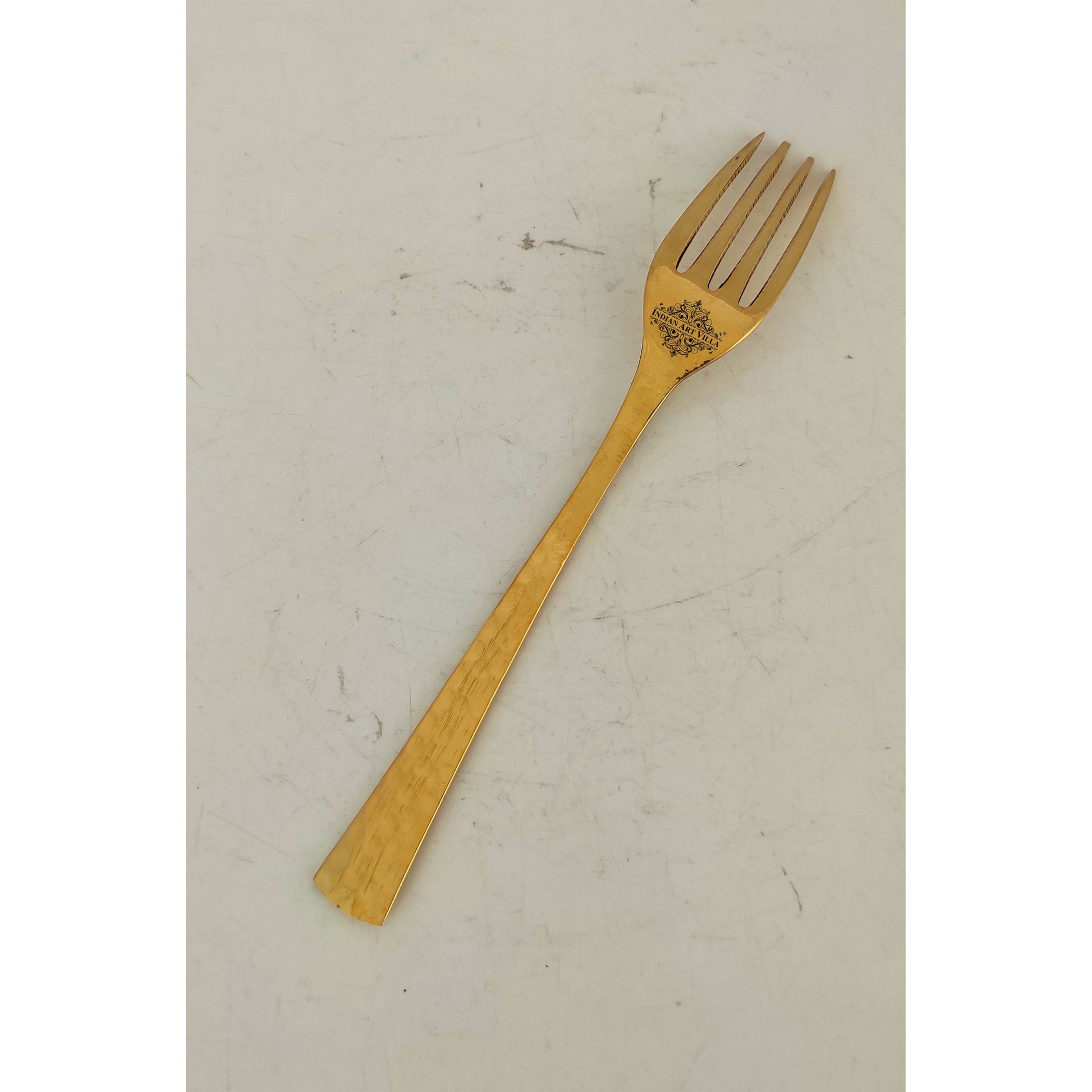 Pure Brass Matt Hammered Design Fork, Length-18.29 cm