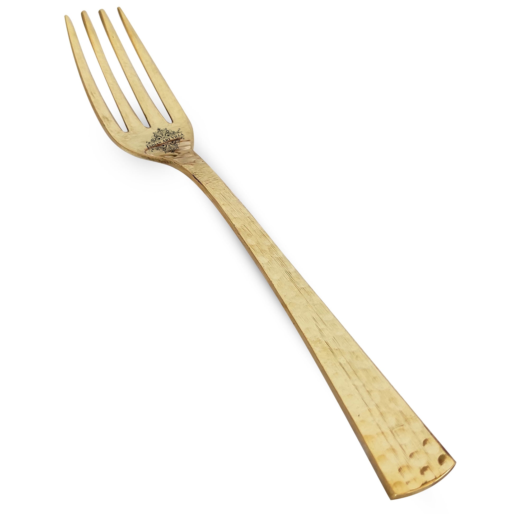 Pure Brass Matt Hammered Design Fork, Length-18.29 cm