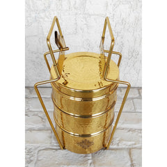 Pure Brass With Inside Tin Lining 2 &  3 Containers Lunch/Tiffin Box With Hammered Design, For Office, School & Travelling