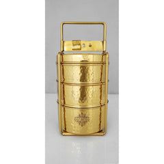 Pure Brass With Inside Tin Lining 2 &  3 Containers Lunch/Tiffin Box With Hammered Design, For Office, School & Travelling