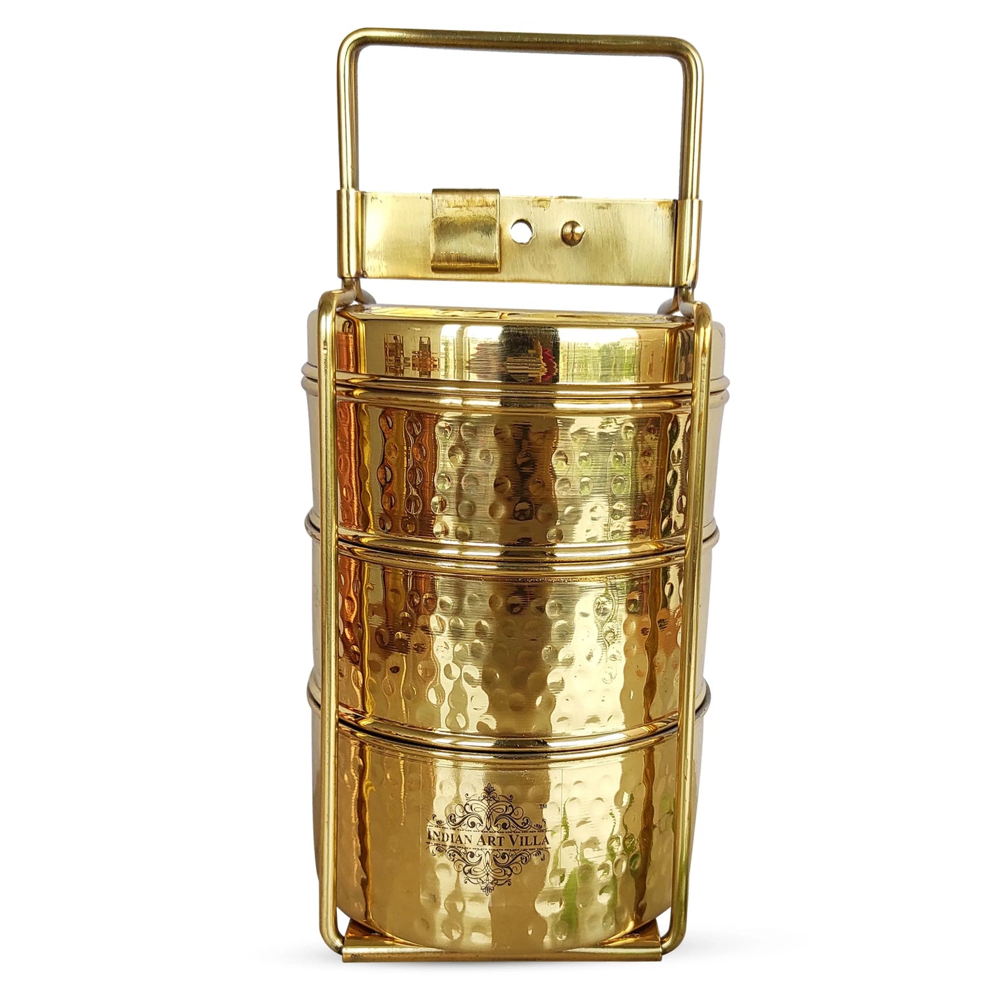 Pure Brass With Inside Tin Lining 2 &  3 Containers Lunch/Tiffin Box With Hammered Design, For Office, School & Travelling