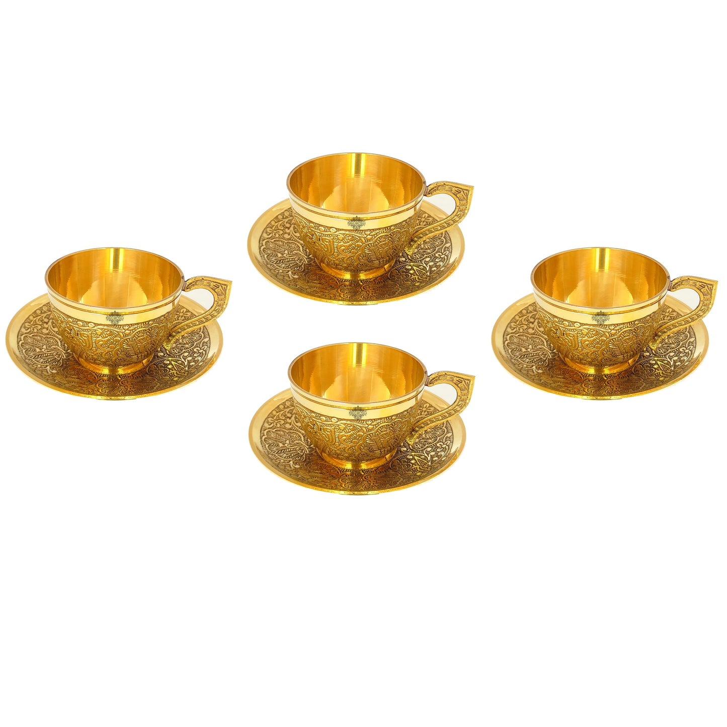 Pure Brass Embossed Design Cup & Saucer- 150 ML