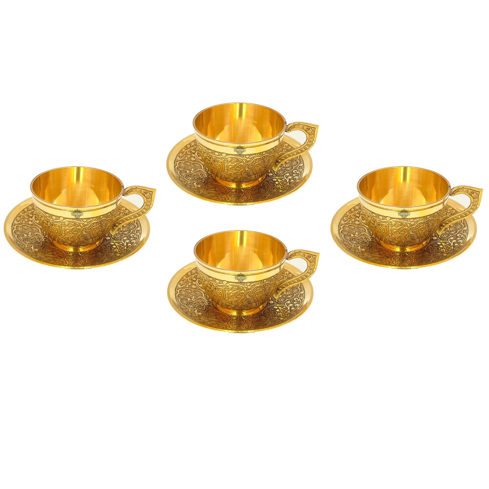 Pure Brass Embossed Design Cup & Saucer- 150 ML