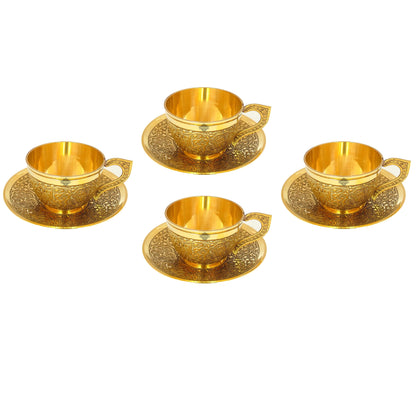 Pure Brass Embossed Design Cup & Saucer- 150 ML