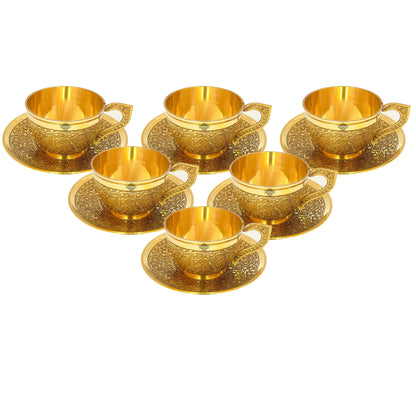 Pure Brass Embossed Design Cup & Saucer- 150 ML