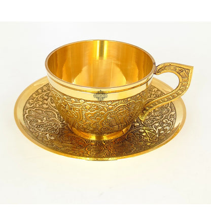 Pure Brass Embossed Design Cup & Saucer- 150 ML